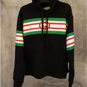 Gucci Black Hoodie Sweatshirt with Striped Details